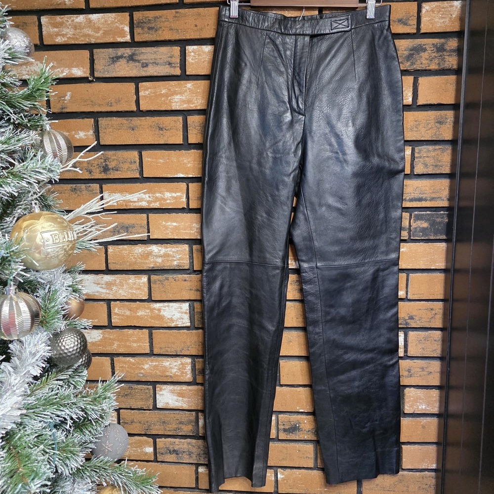 Vintage Y2K‎ Jacqueline Ferrar Womens 10 Black Leather Straight Leg Pants  RARE